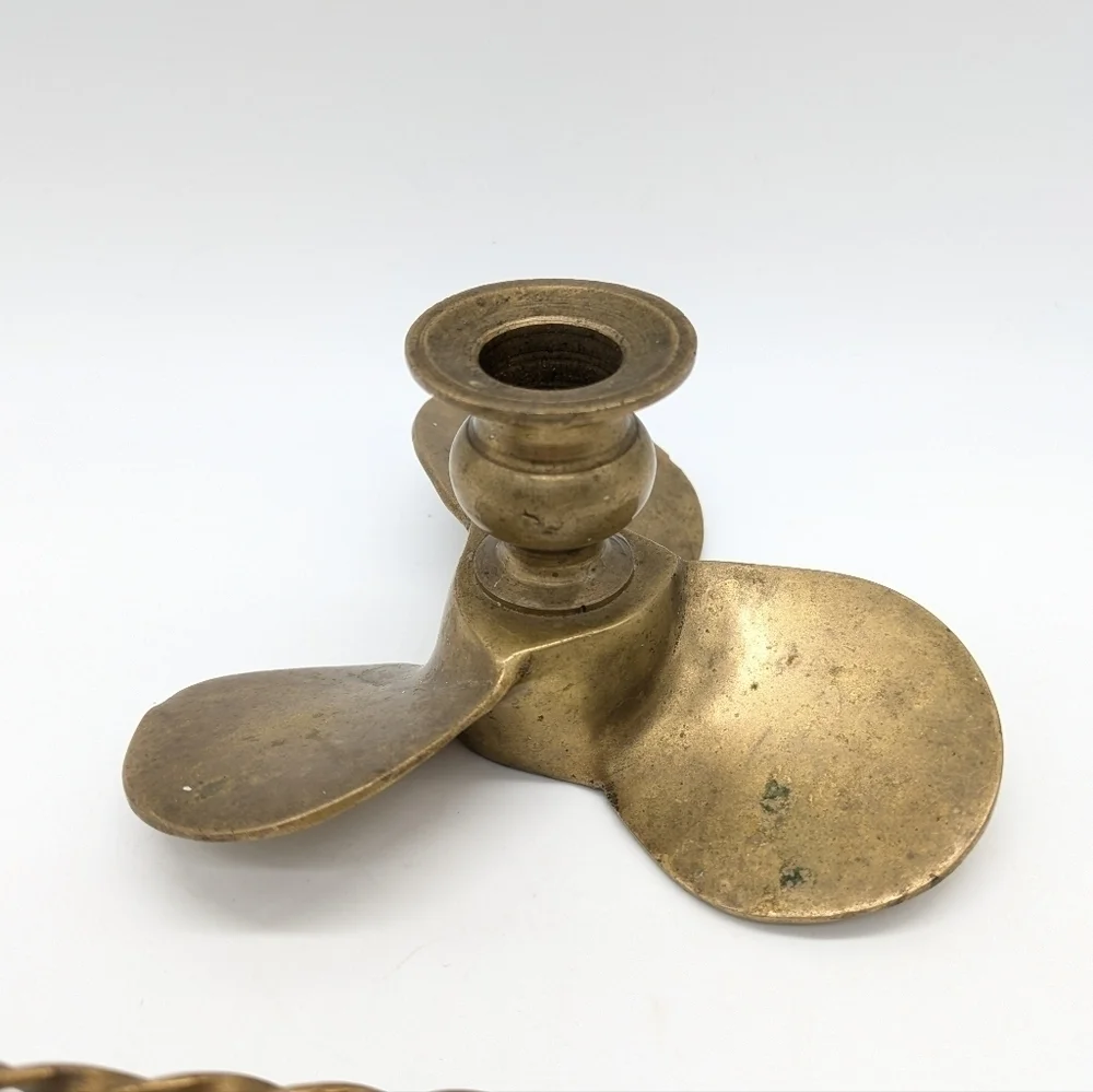 Vintage brass propeller candle holder and snuffer